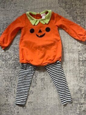 🧡3/15 Cat & Jack Halloween Pumpkin Face Romper & Leggings Set Baby 24 Months